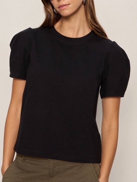 Sanctuary Tops - Sanctuary minimalist base layer black mock neck puff pleated short sleeve Tee M